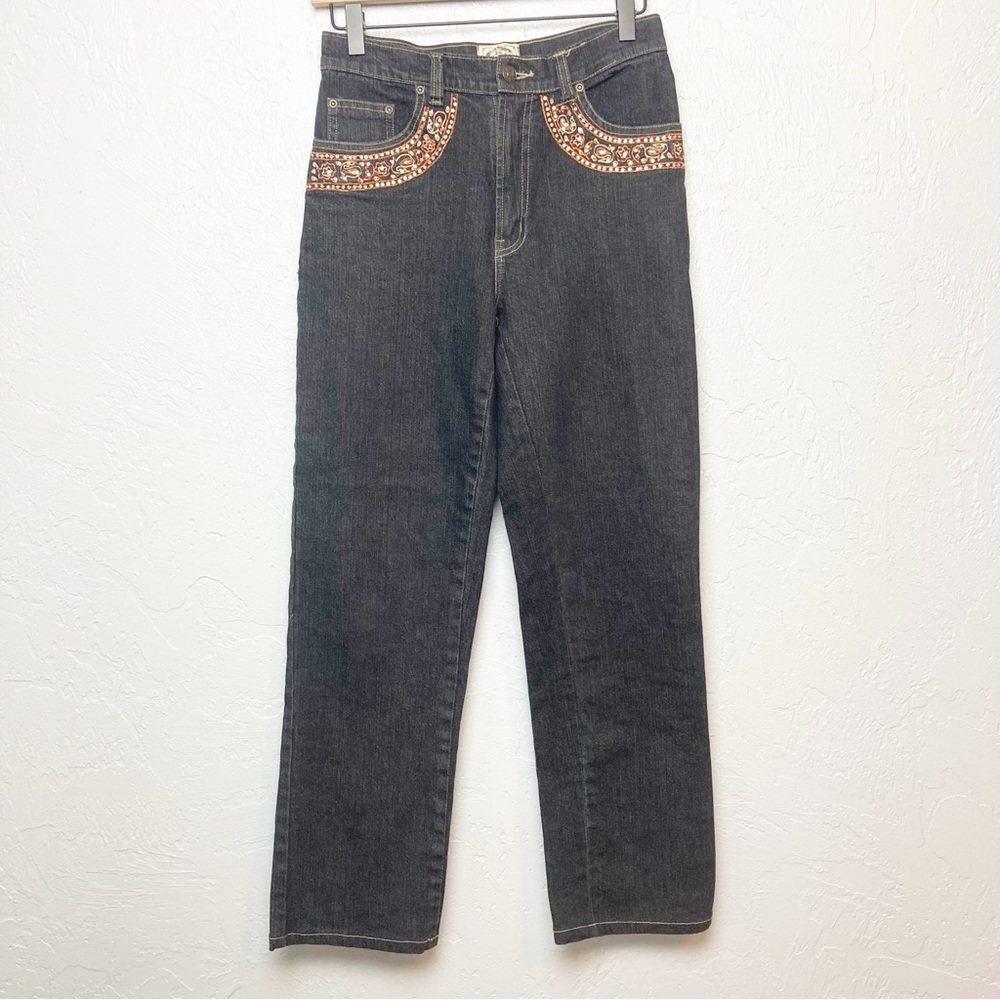 24 Karat embroidered boho wide leg jeans size 4
